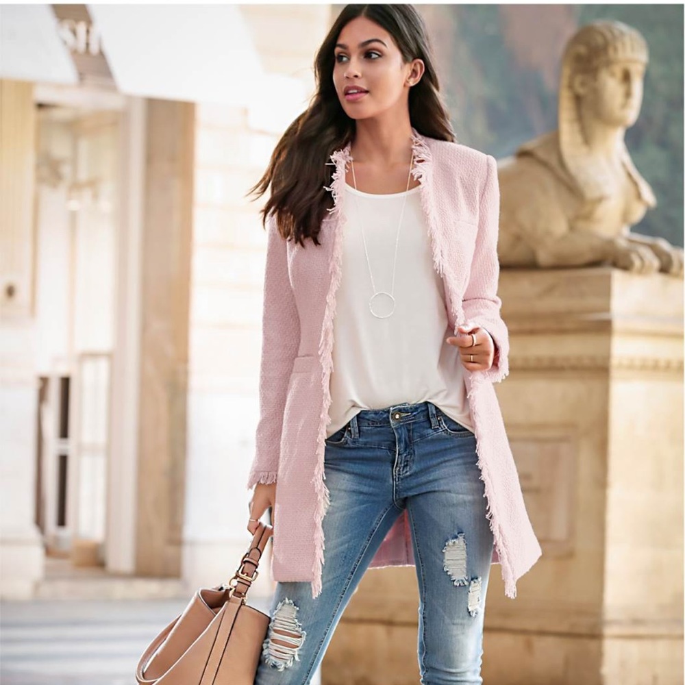 Open Front Tweed Fringe Jacket